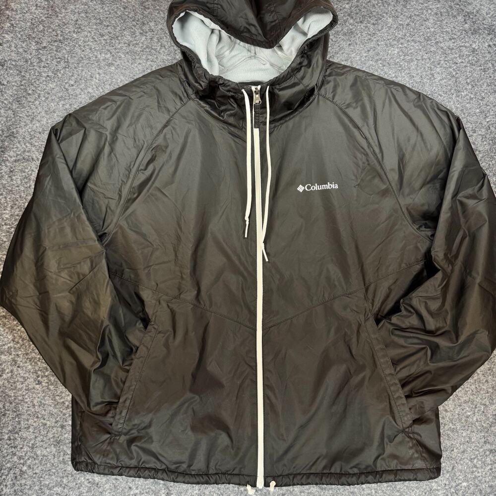 Columbia Windbreaker Jacket Mens Large Black Fleece Lined Hooded Full Zip 0319